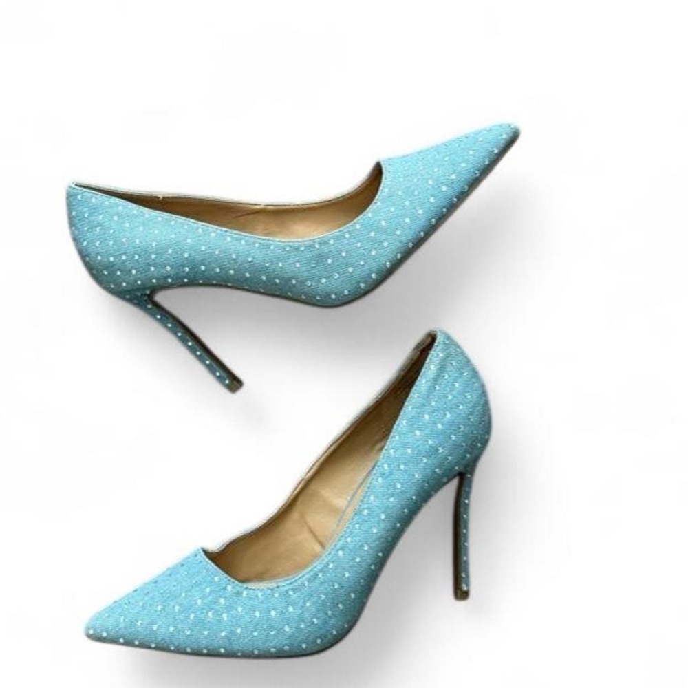 Anne Michelle Rhinestone Pointed Toe Stiletto Heels Blue Women's Size 10